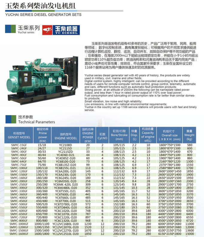 玉柴全系列柴油发电机组s